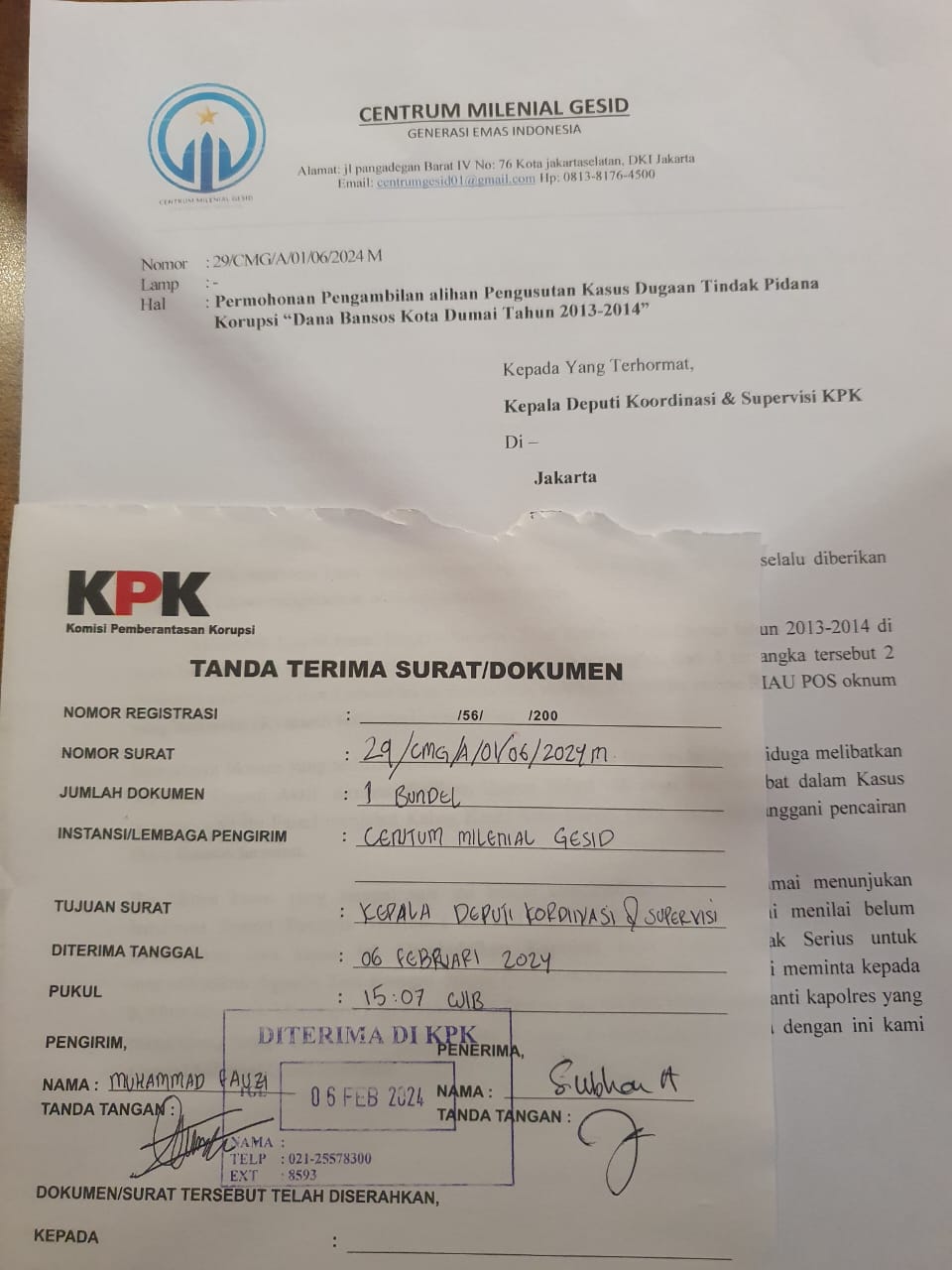 Central Milenial Gesid Surati KPK dan Kapolri Minta Ambil Alih Kasus Korupsi Bansos Dumai 2013-2014